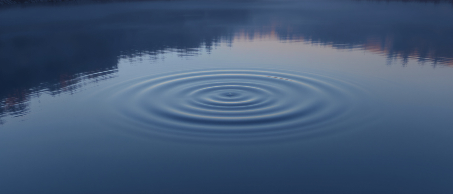 A still pond surface with a single ripple expanding outward — the cumulative wave model of physiological load.